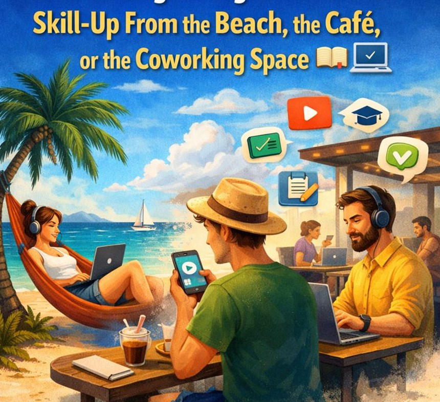 E-Learning for Digital Nomads: Skill-Up From the Beach, the Café, or the Coworking Space Image